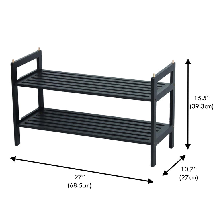 ITY International - Étagère à Chaussures en MDF à 2 Étages, 27" x 10.7" x 15.75", Noir - Simple Boutique