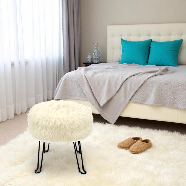 ITY International - Pouf Duveteux avec Base en Métal, 14.5'' x 15.7'', Blanc - Simple Boutique