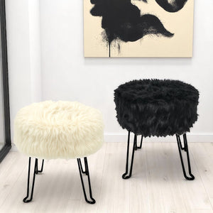 ITY International - Pouf Duveteux avec Base en Métal, 14.5'' x 15.7'', Noir - Simple Boutique