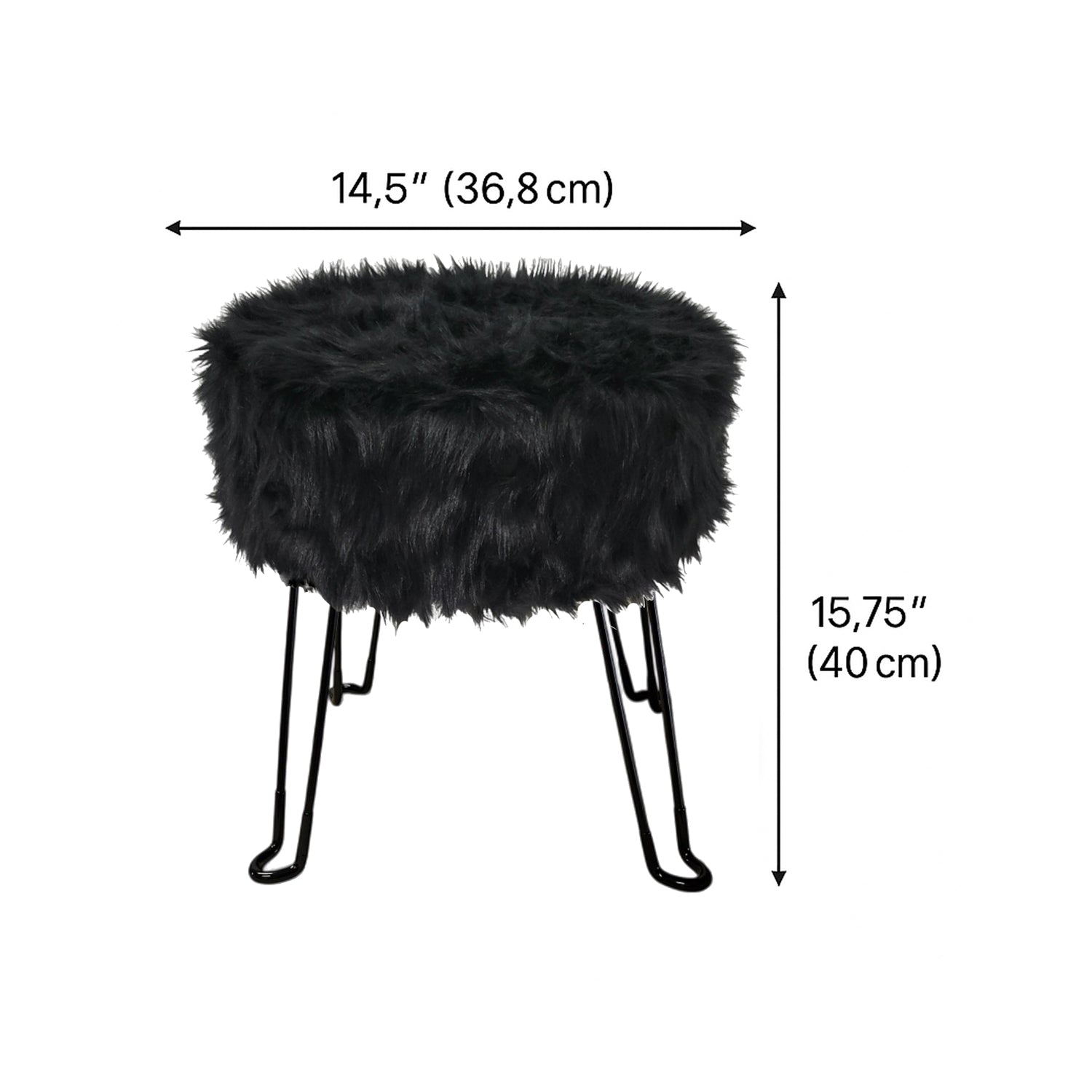 ITY International - Pouf Duveteux avec Base en Métal, 14.5'' x 15.7'', Noir - Simple Boutique