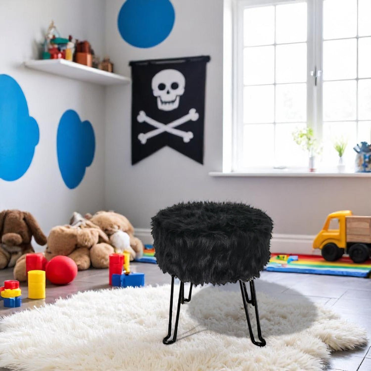 ITY International - Pouf Duveteux avec Base en Métal, 14.5'' x 15.7'', Noir - Simple Boutique