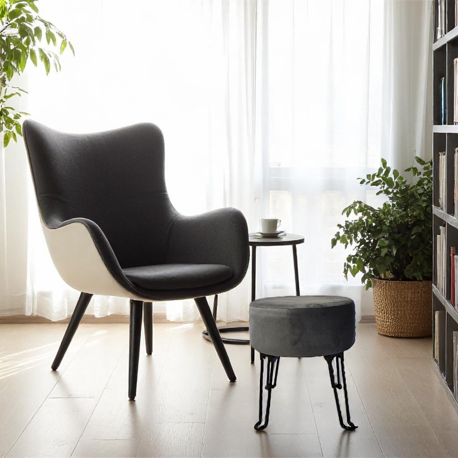 ITY International - Pouf en Velour avec Base en Métal, 14.5'' x 15.7'', Gris Charbon - Simple Boutique