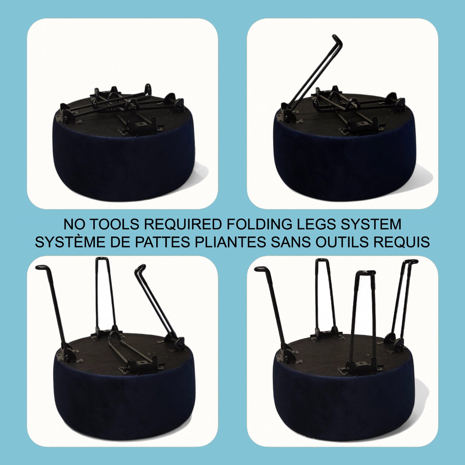 ITY International - Pouf en Velour avec Base en Métal, 14.5'' x 15.7'', Gris Charbon - Simple Boutique