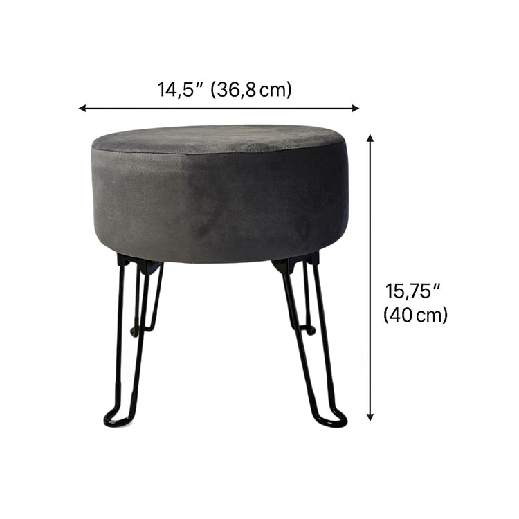 ITY International - Pouf en Velour avec Base en Métal, 14.5'' x 15.7'', Gris Charbon - Simple Boutique