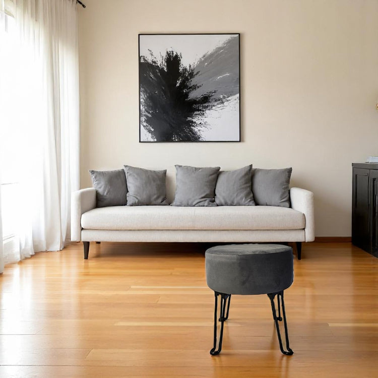 ITY International - Pouf en Velour avec Base en Métal, 14.5'' x 15.7'', Gris Charbon - Simple Boutique