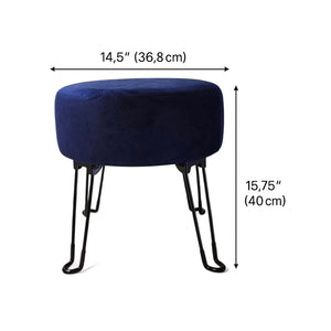 ITY International - Pouf en Velours avec Base en Métal, 14.5'' x 15.7'', Bleu - Simple Boutique