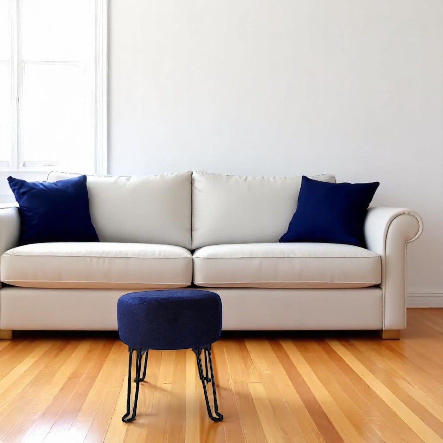 ITY International - Pouf en Velours avec Base en Métal, 14.5'' x 15.7'', Bleu - Simple Boutique