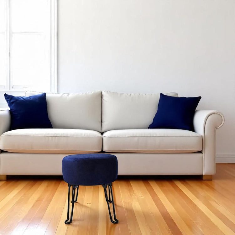ITY International - Pouf en Velours avec Base en Métal, 14.5'' x 15.7'', Bleu - Simple Boutique
