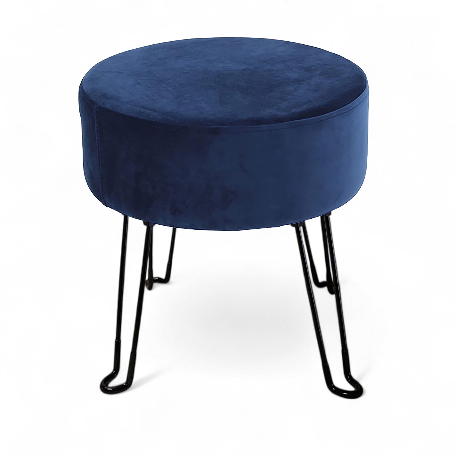 ITY International - Pouf en Velours avec Base en Métal, 14.5'' x 15.7'', Bleu - Simple Boutique