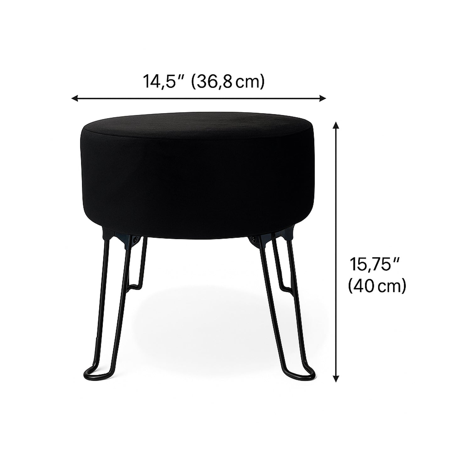 ITY International - Pouf en Velours avec Base en Métal, 14.5'' x 15.7'', Noir - Simple Boutique