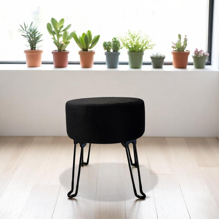 ITY International - Pouf en Velours avec Base en Métal, 14.5'' x 15.7'', Noir - Simple Boutique