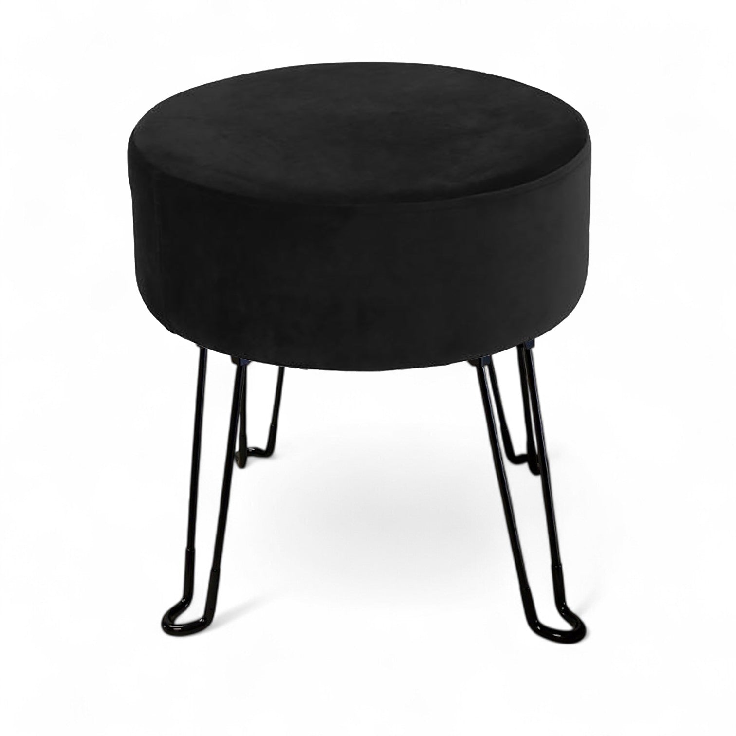ITY International - Pouf en Velours avec Base en Métal, 14.5'' x 15.7'', Noir - Simple Boutique
