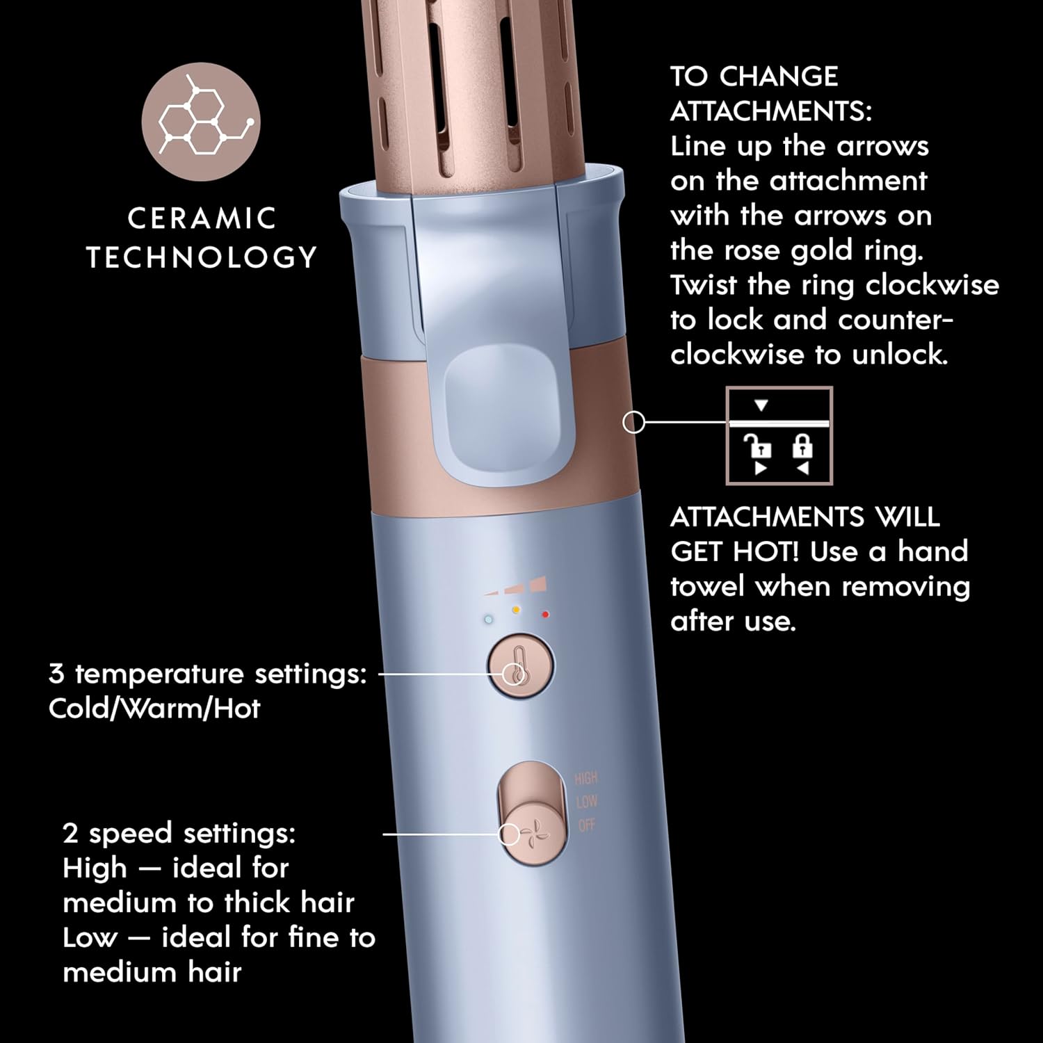 InfinitiPRO - Baguette de Coiffage/Brosse à Air Chaud avec Accessoires, 1200 Watts, Bleu - Simple Boutique