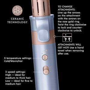 InfinitiPRO - Baguette de Coiffage/Brosse à Air Chaud avec Accessoires, 1200 Watts, Bleu - Simple Boutique