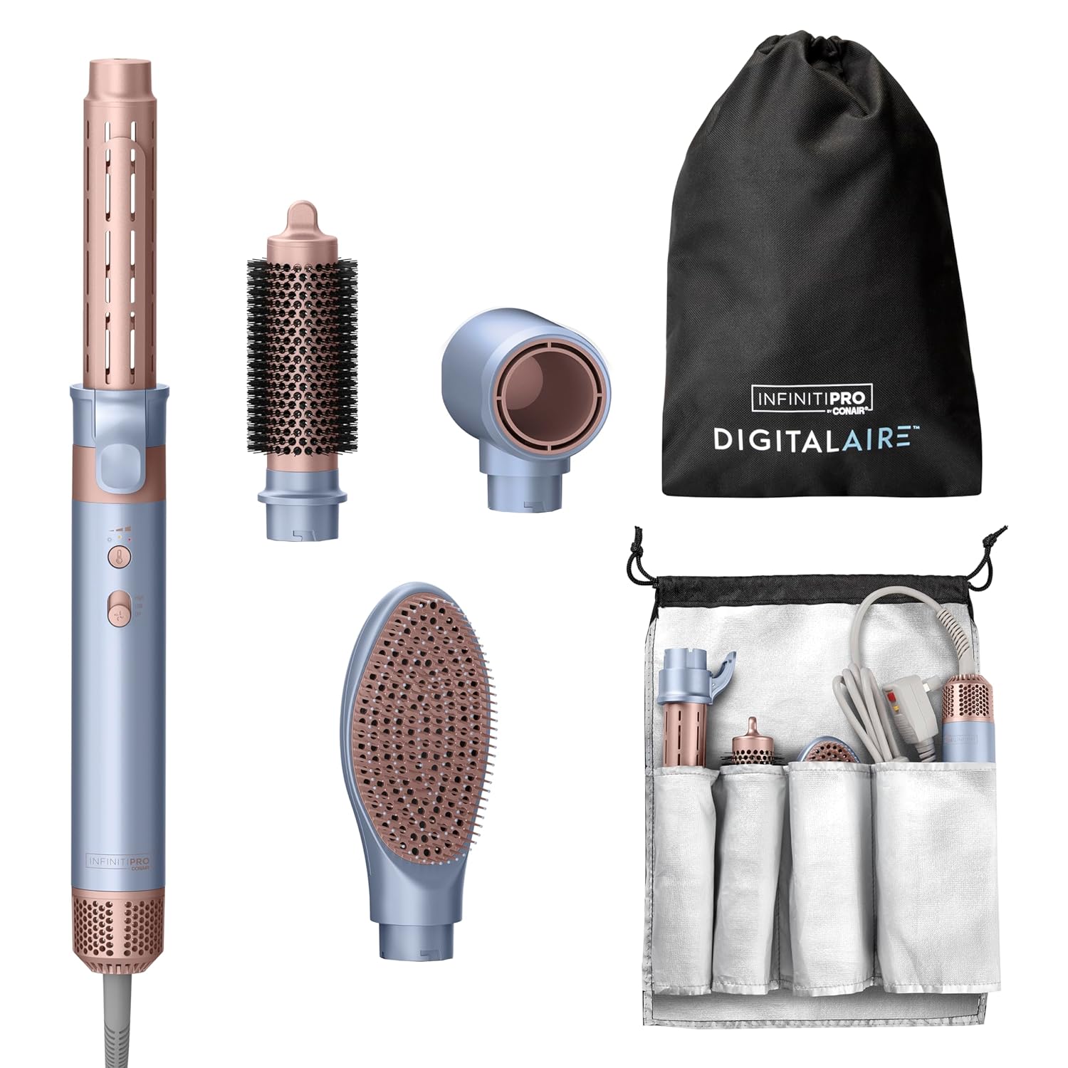 InfinitiPRO - Baguette de Coiffage/Brosse à Air Chaud avec Accessoires, 1200 Watts, Bleu - Simple Boutique