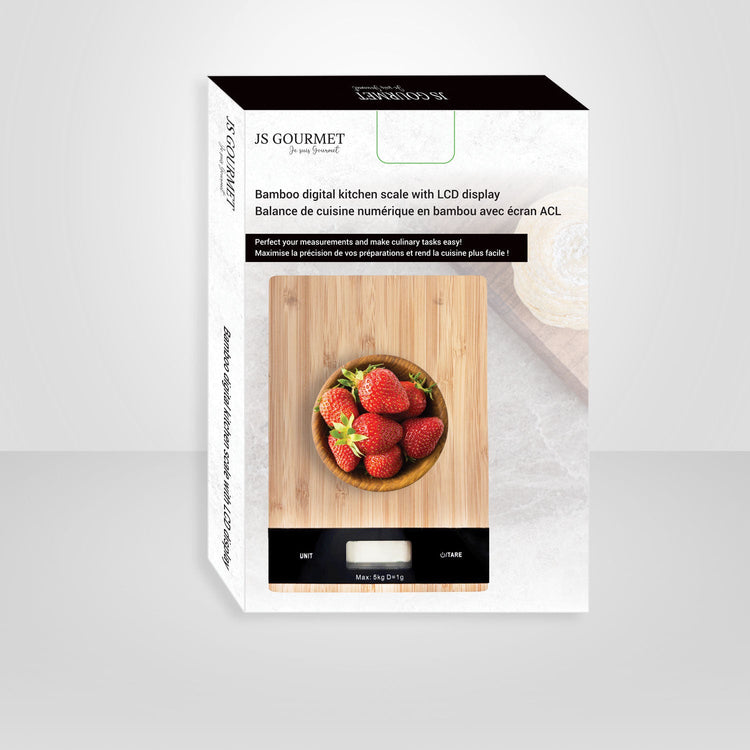 JS Gourmet - Balance de Cuisine Numérique avec Écran ACL, Fait en Bambou - Simple Boutique
