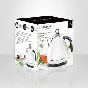 JS Gourmet - Bouilloire Électrique Rétro en Acier Inoxydable, Capacité de 1.7 Litre, Blanc - Simple Boutique