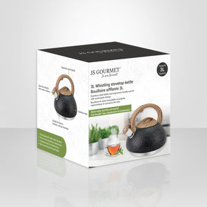 JS Gourmet - Bouilloire Sifflante en Acier Inoxydable, Capacité de 3 Litres, Noir - Simple Boutique