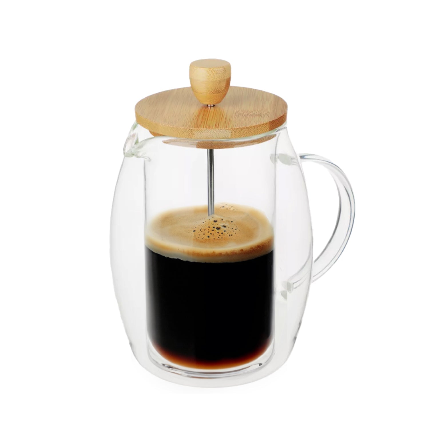 JS Gourmet - Cafetière à Presse Francaise en Verre à Double Paroi, Couvercle en Bambou, Capacité de 600ml - Simple Boutique