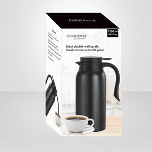 JS Gourmet - Carafe Isolé à Double Paroi, Capacité de 1200ml, Noir - Simple Boutique