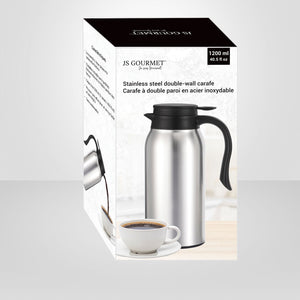 JS Gourmet - Carafe Isolée à Double Paroi, Capacité de 1200ml, Acier Inoxydable - Simple Boutique