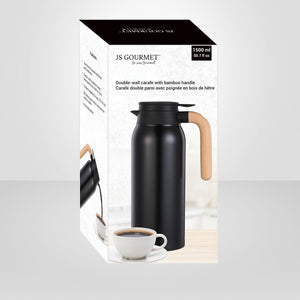 JS Gourmet - Carafe Isolée à Double Paroi, Capacité de 1500ml, Noir - Simple Boutique