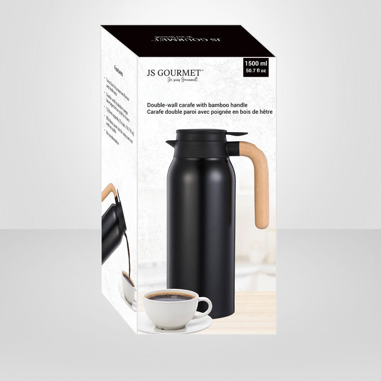 JS Gourmet - Carafe Isolée à Double Paroi, Capacité de 1500ml, Noir - Simple Boutique