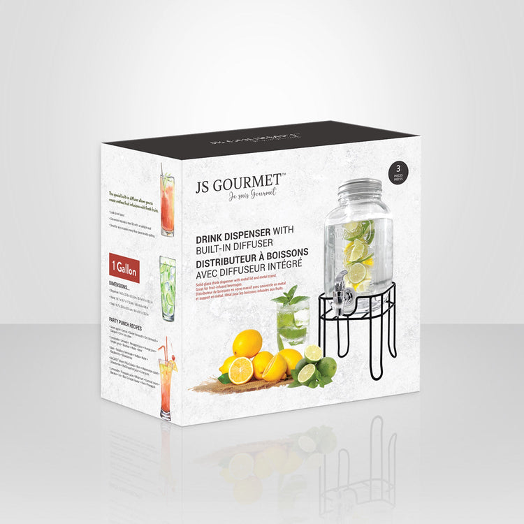 JS Gourmet - Distributeur de Boisson en Verre avec Infuseur Intégré, Capacité de 4 Litres - Simple Boutique