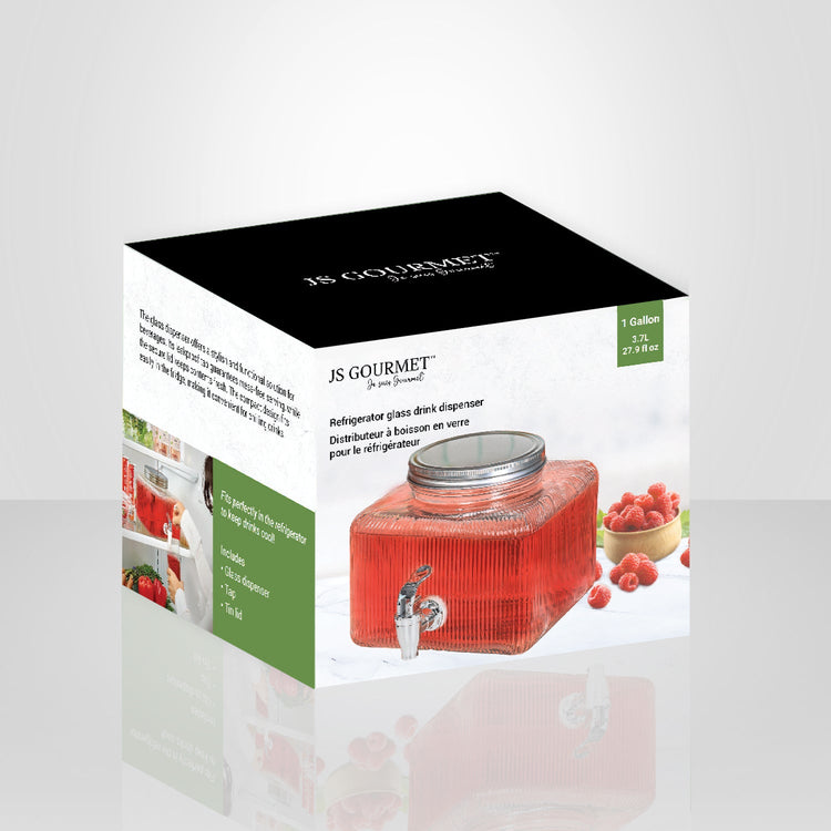 JS Gourmet - Distributeur de Boisson en Verre avec Robinet pour Réfrigérateur, Capacité de 3.7 Litres - Simple Boutique