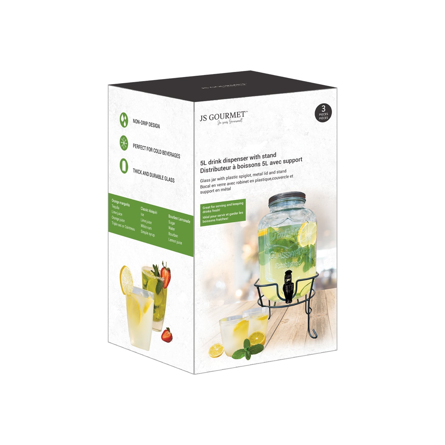 JS Gourmet - Distributeur de Boisson en Verre avec Support, Capacité de 5 Litres - Simple Boutique