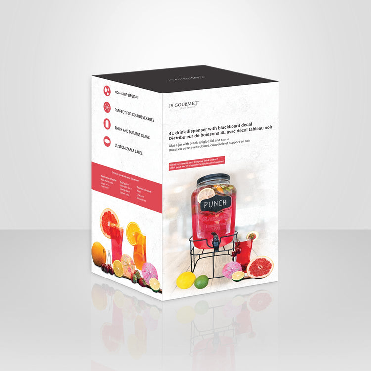 JS Gourmet - Distributeur de Boissons en Verre avec Décal Tableau Noir, Capacité de 4 Litres - Simple Boutique