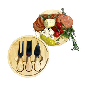 JS Gourmet - Ensemble 2 en 1 Planche à Fromage Ronde et 3 Couteaux - Simple Boutique