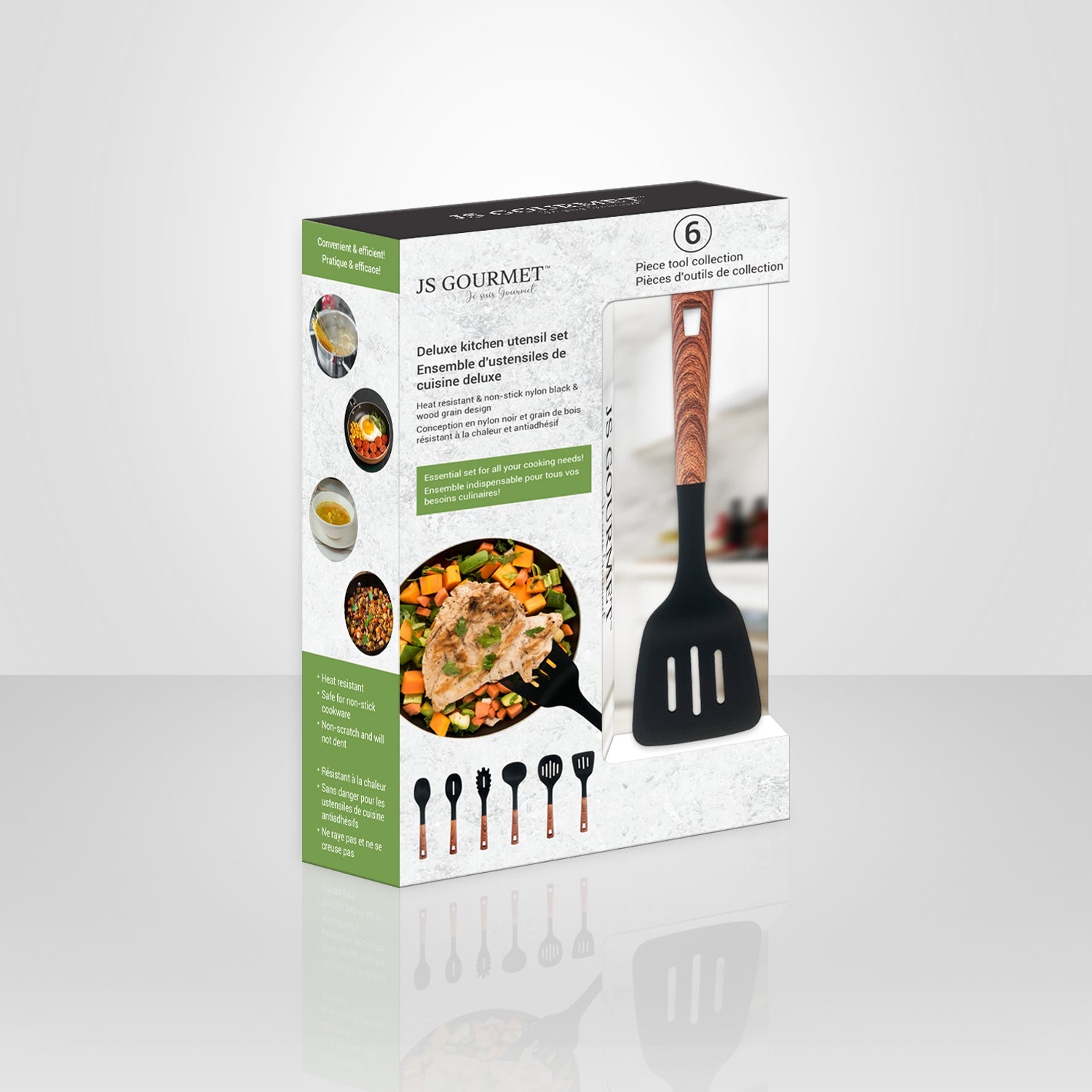 JS Gourmet - Ensemble 6 Morceaux D'ustensiles de Cuisine, Résistants à la Chaleur, Bambou - Simple Boutique