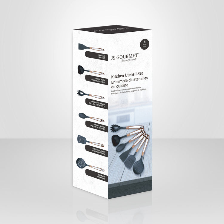 JS Gourmet - Ensemble 6 Morceaux D'ustensiles de Cuisine, Résistants à la Chaleur, Sans BPA, Bois d'acacia - Simple Boutique