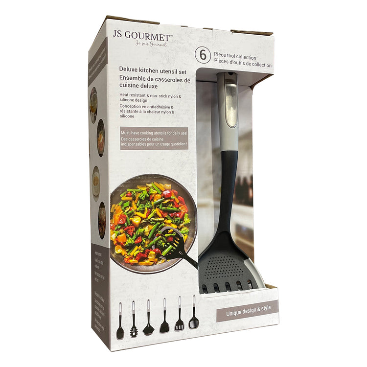 JS Gourmet - Ensemble 6 Morceaux d'ustensiles de Cuisine, Résistant à la Chaleur, Gris - Simple Boutique
