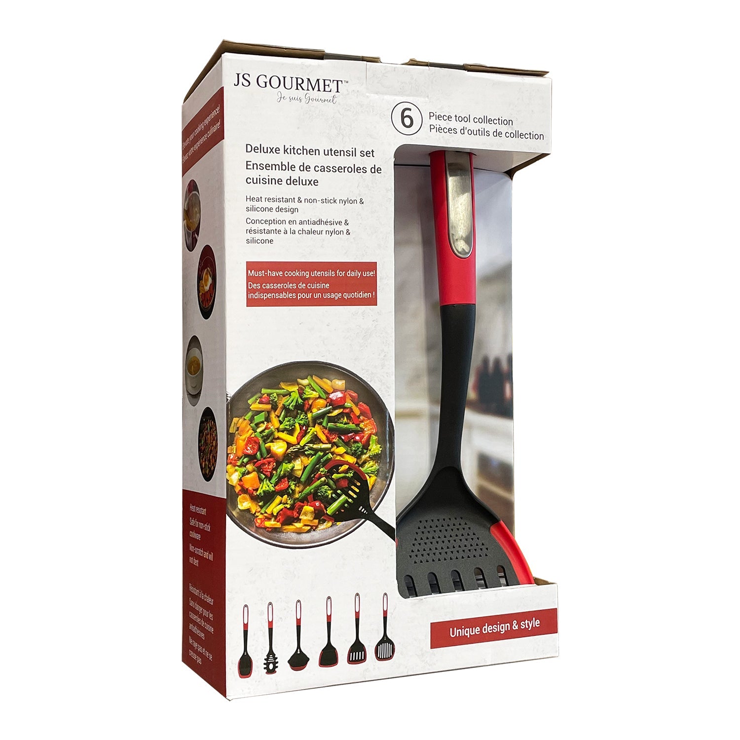 JS Gourmet - Ensemble 6 Morceaux d'ustensiles de Cuisine, Résistant à la Chaleur, Rouge - Simple Boutique