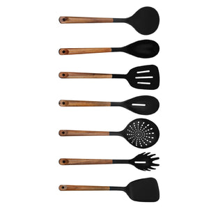 JS Gourmet - Ensemble 7 Morceaux D'ustensiles de Cuisine, Résistants à la Chaleur, Sans BPA, Bois d'acacia - Simple Boutique