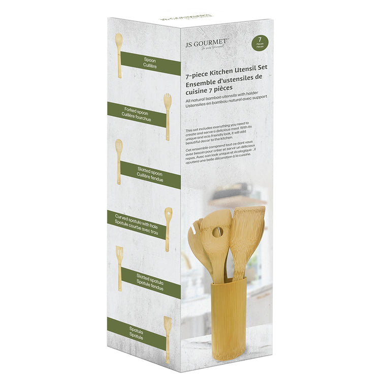JS Gourmet - Ensemble 7 Morceaux d'utensiles de Cuisine en Bambou Naturel - Simple Boutique