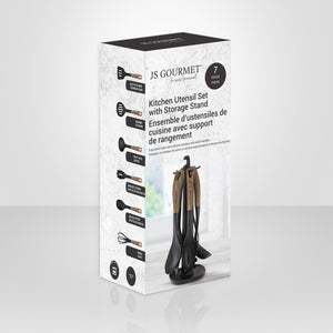 JS Gourmet - Ensemble d'Ustensiles de Cuisine avec Support de Rangement, Brun - Simple Boutique