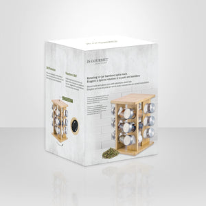 JS Gourmet - Ensemble de 12 Pots à Épices avec Support Rotatif en Bambou - Simple Boutique