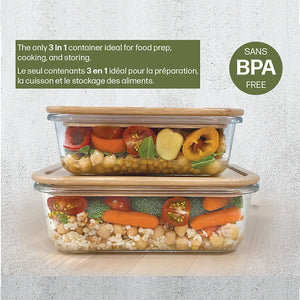 JS Gourmet - Ensemble de 2 Contenants pour Aliments, Couvercle en Bambou, Vont au Four - Simple Boutique