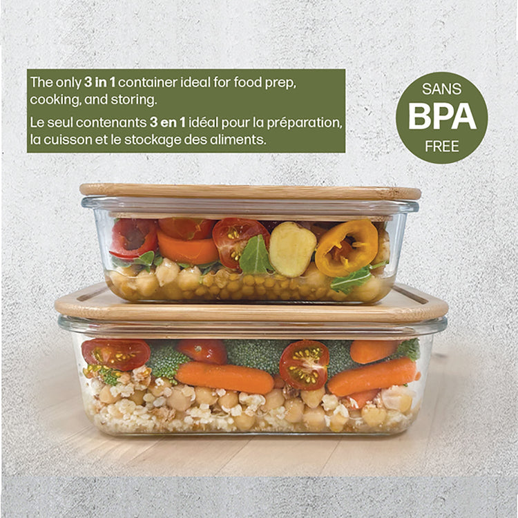 JS Gourmet - Ensemble de 2 Contenants pour Aliments, Couvercle en Bambou, Vont au Four - Simple Boutique