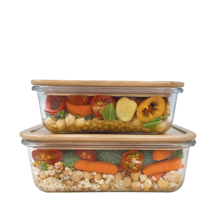 JS Gourmet - Ensemble de 2 Contenants pour Aliments, Couvercle en Bambou, Vont au Four - Simple Boutique