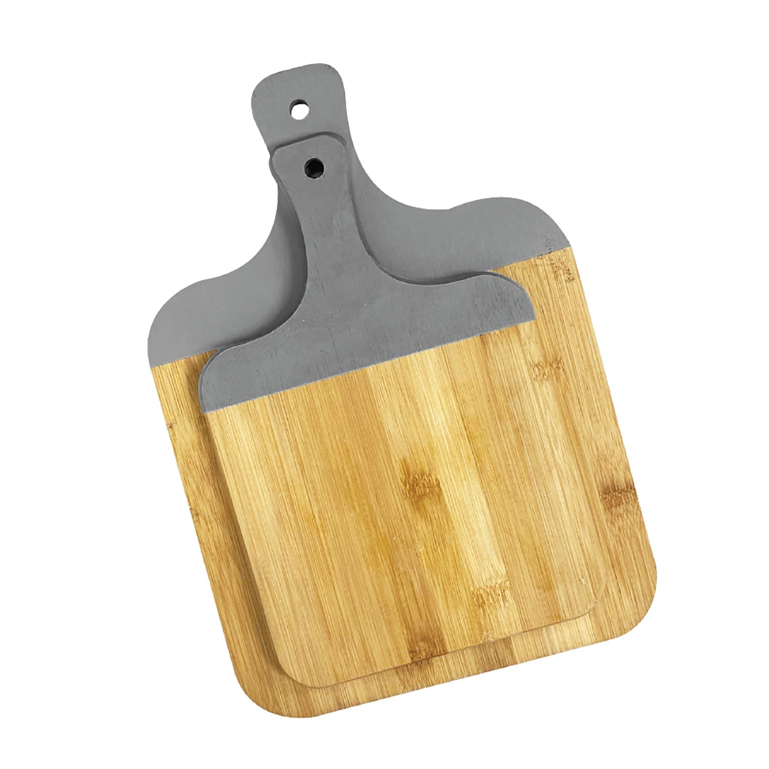 JS Gourmet - Ensemble de 2 Planches de Service et à Découper en Bambou avec Poignée Grise - Simple Boutique
