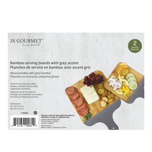 JS Gourmet - Ensemble de 2 Planches de Service et à Découper en Bambou avec Poignée Grise - Simple Boutique