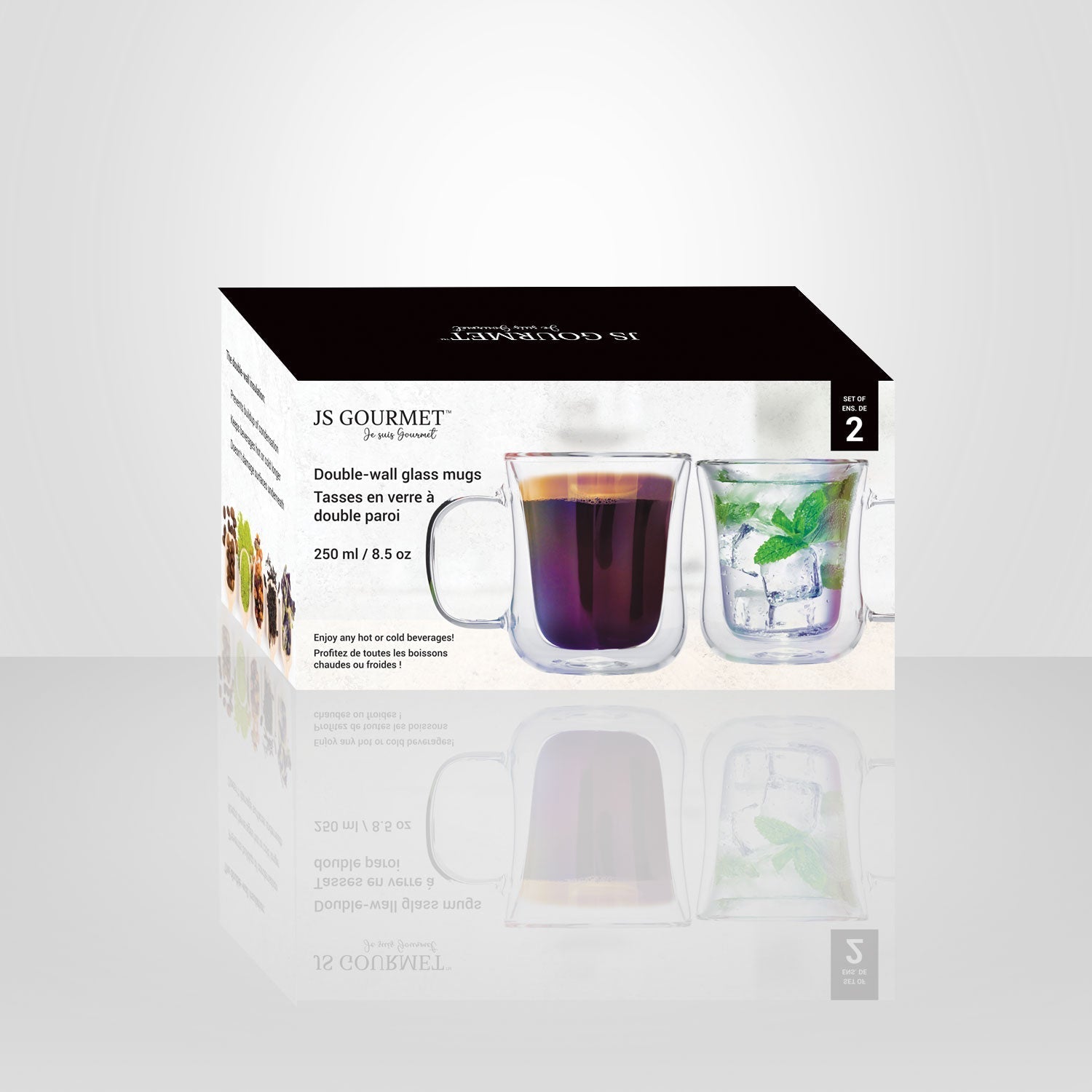 JS Gourmet - Ensemble de 2 Tasses en Verre Iridescent à Double Paroi, Capacité de 250ml - Simple Boutique