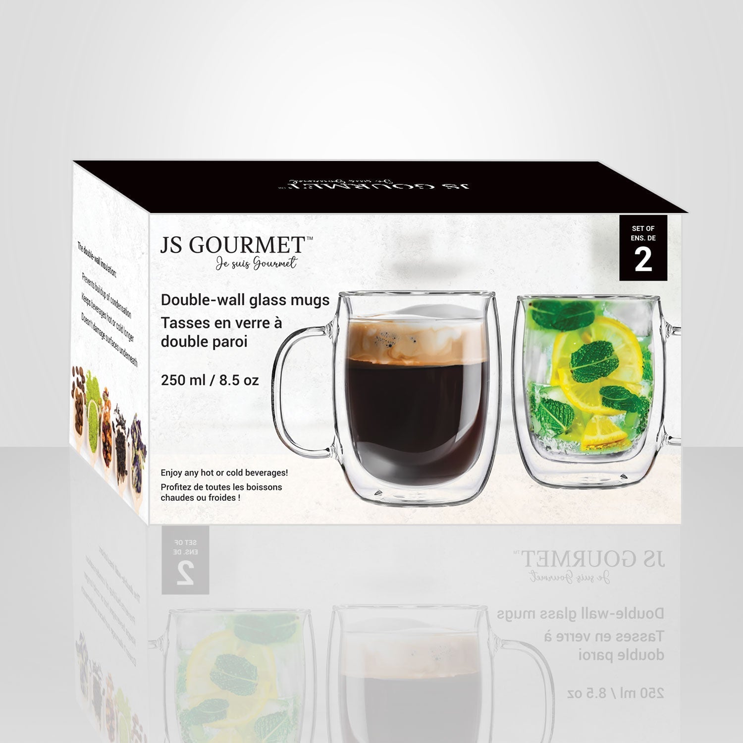 JS Gourmet - Ensemble de 2 Tasses en Verre à Double Paroi, Capacité de 250ml - Simple Boutique