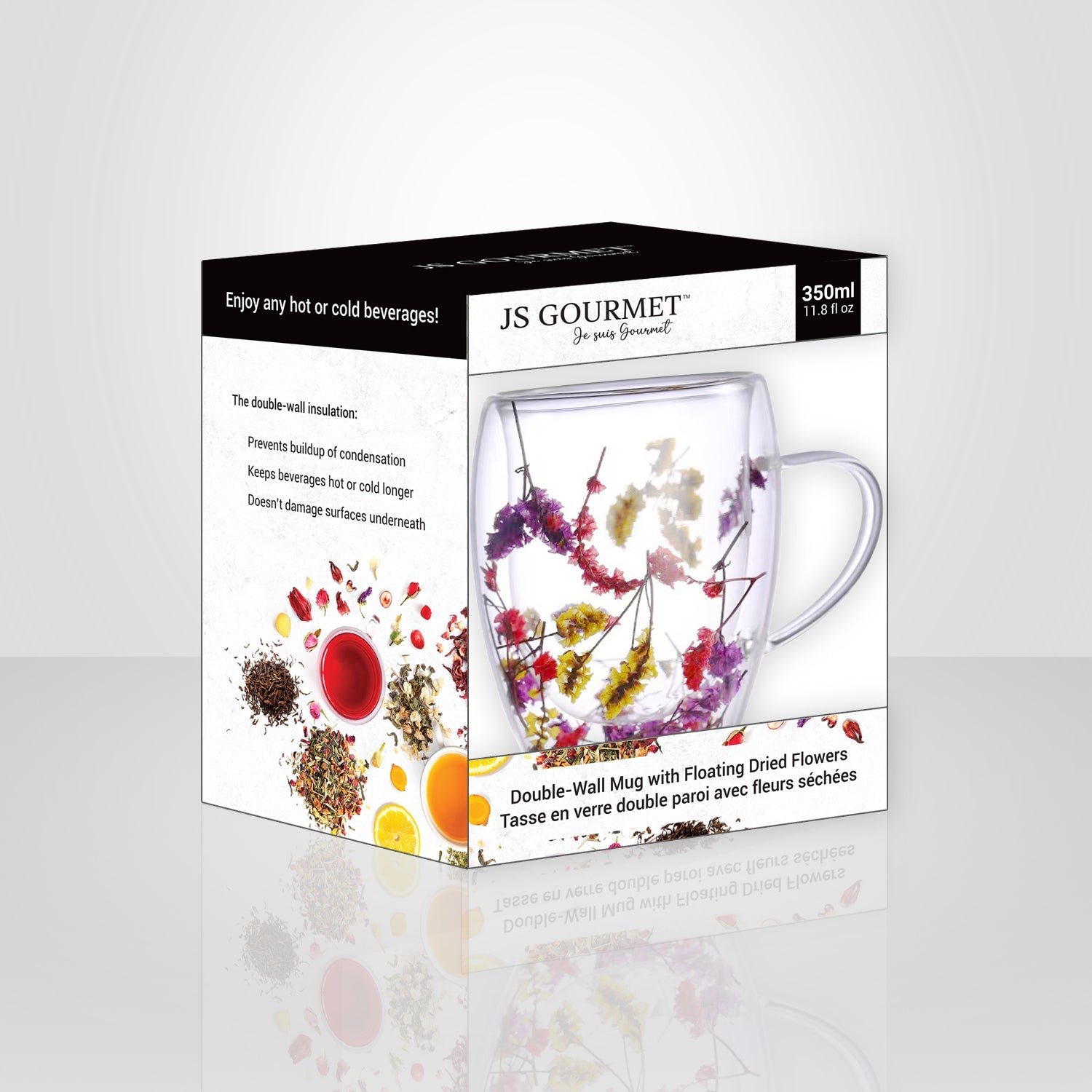 JS Gourmet - Ensemble de 2 Tasses en Verre à Double Paroi avec Fleur Séchées, Capacité de 350ml - Simple Boutique