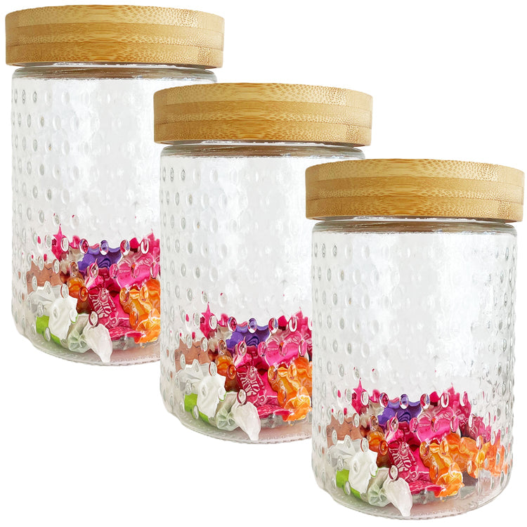 JS Gourmet - Ensemble de 3 Contenants en Verre Embossé avec Couvercle Hermétique, Capacité de 1300ml - Simple Boutique