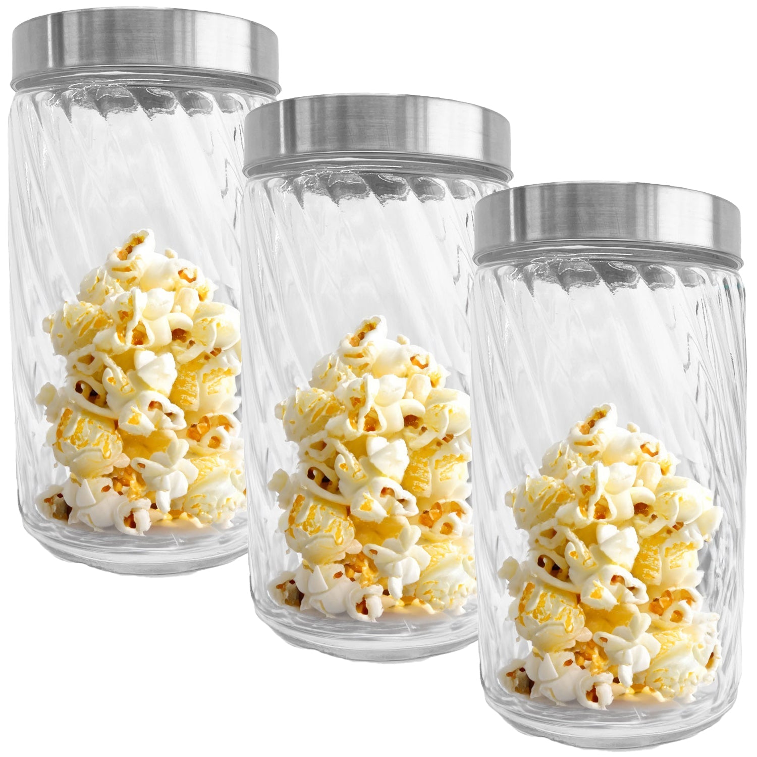 JS Gourmet - Ensemble de 3 Contenants en Verre Embossé avec Couvercle Hermétique, Capacité de 1700ml - Simple Boutique